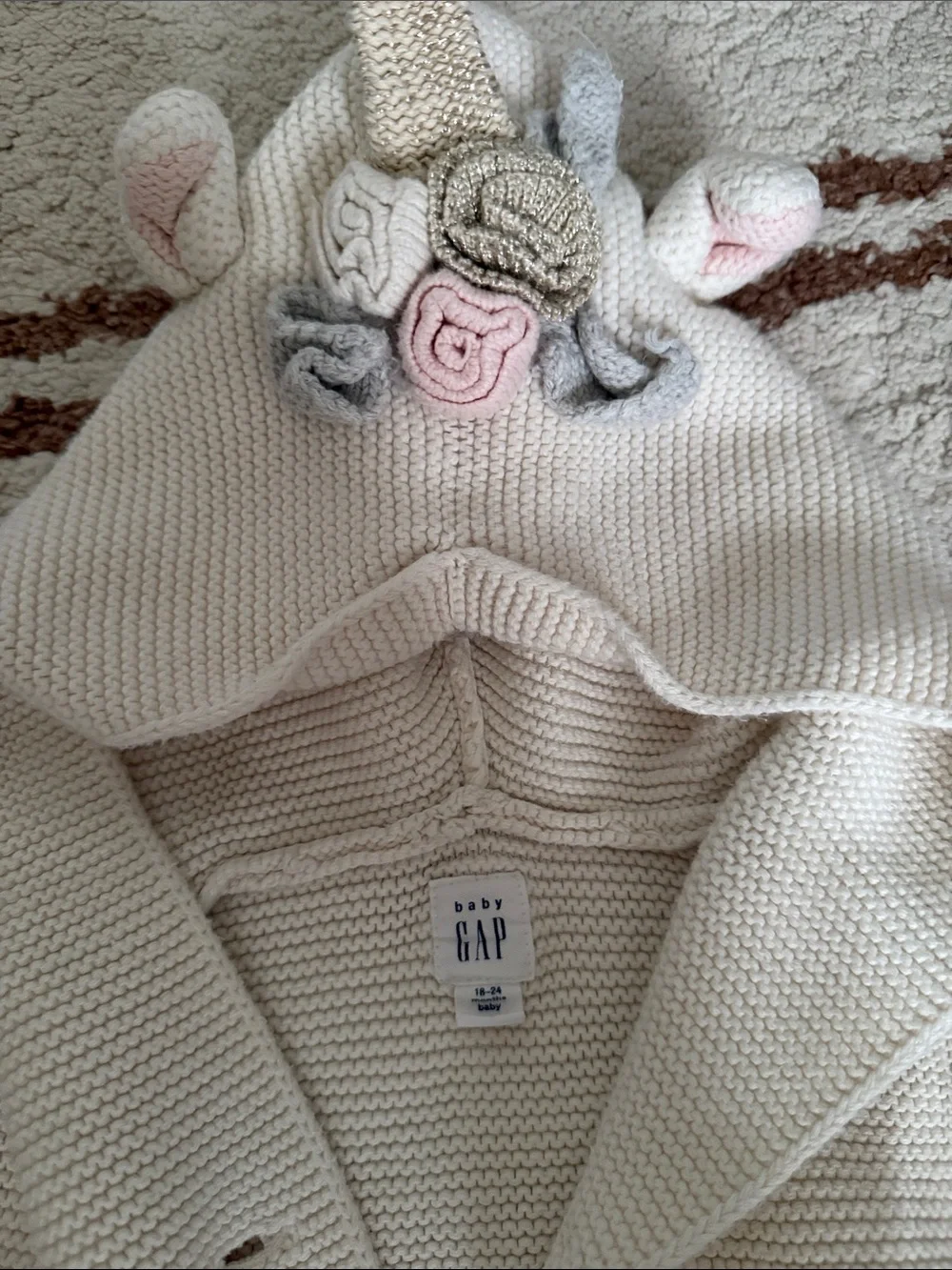 GAP Cream Knit Unicorn Hooded Cardigan